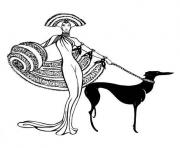 Printable adult art deco femme chien coloring pages