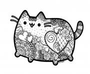 pusheen the cat adult inspired zentangle with mandala