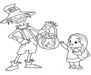 scarecrow treats a little girl with sweets halloween