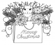 Printable bag christmas tree with rabbit light coloring pages