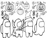 Printable among us halloween coloring pages