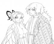 Printable Shinobu Kocho and Giyu Tomioka demon slayer coloring pages