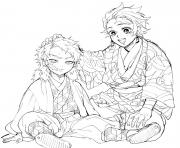 Printable Tanjiro and Sabito demon slayer coloring pages