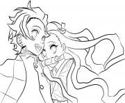 Printable Nezuko and Tanjiro Kamado demon slayer coloring pages