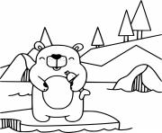 Cute Cartoon Polar Bear on the Ice