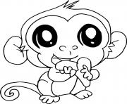 Printable Cartoon Monkey Eating Bananas coloring pages